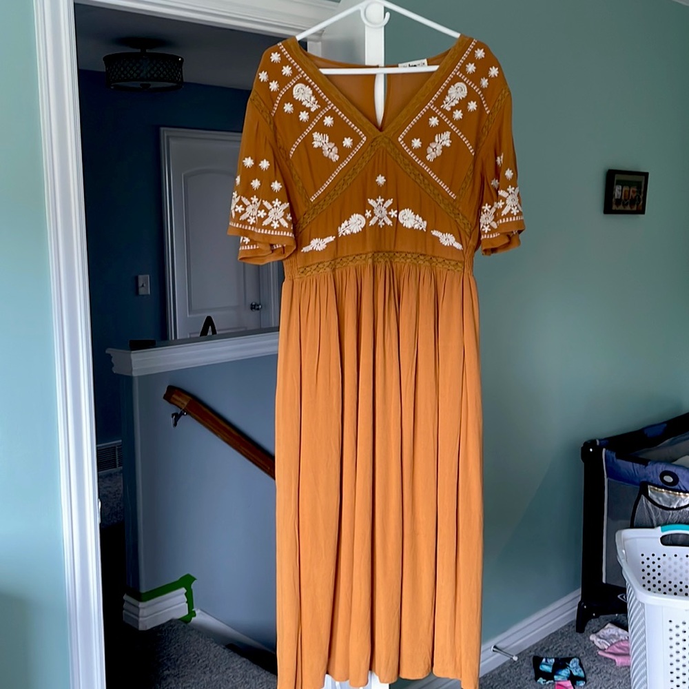 Embroidered Piper & Scoot Dress Mustard yellow